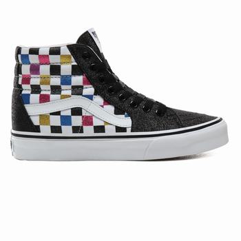 Damske Kotnikove Tenisky Vans Glitter Checkerboard Sk8-Hi Čierne/Biele VA49CKDYM